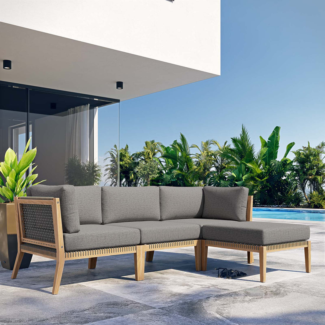 Clearwater Outdoor Patio Teak Wood 4-Piece Sectional Sofa By HouseBean