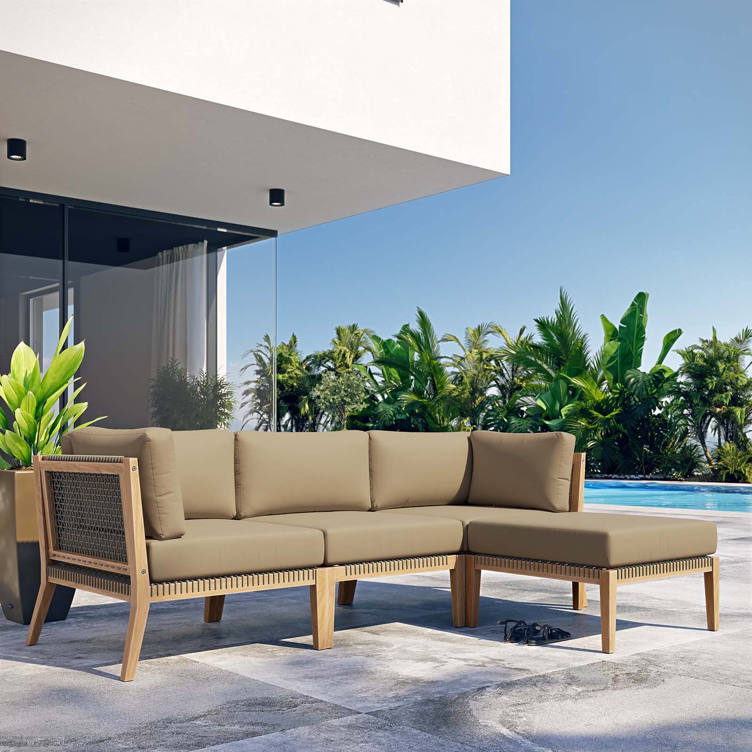 Clearwater Outdoor Patio Teak Wood 4-Piece Sectional Sofa By HouseBean