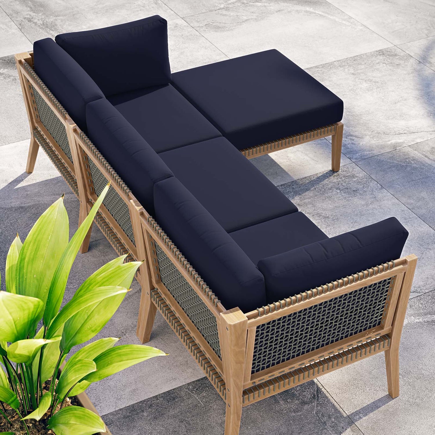 Clearwater Outdoor Patio Teak Wood 4-Piece Sectional Sofa By HouseBean