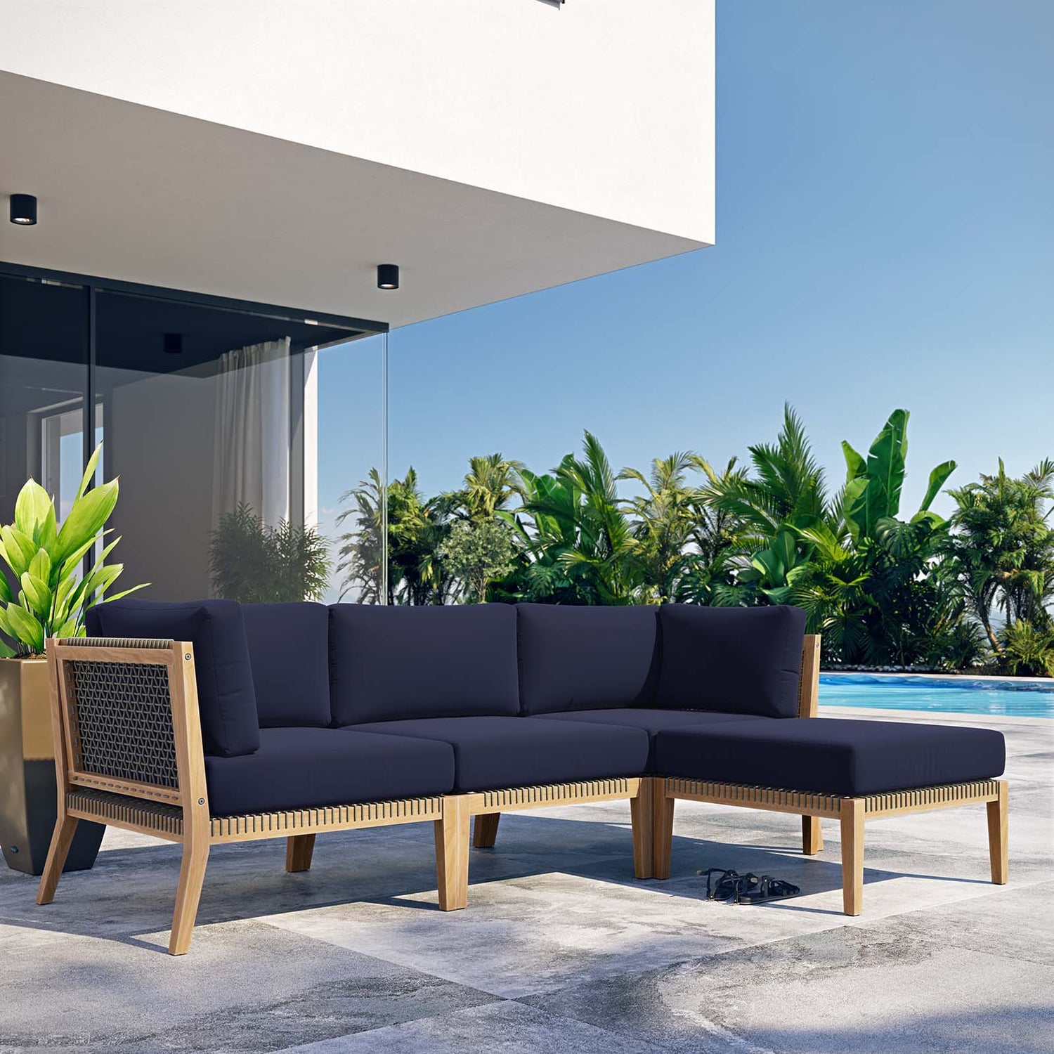 Clearwater Outdoor Patio Teak Wood 4-Piece Sectional Sofa By HouseBean