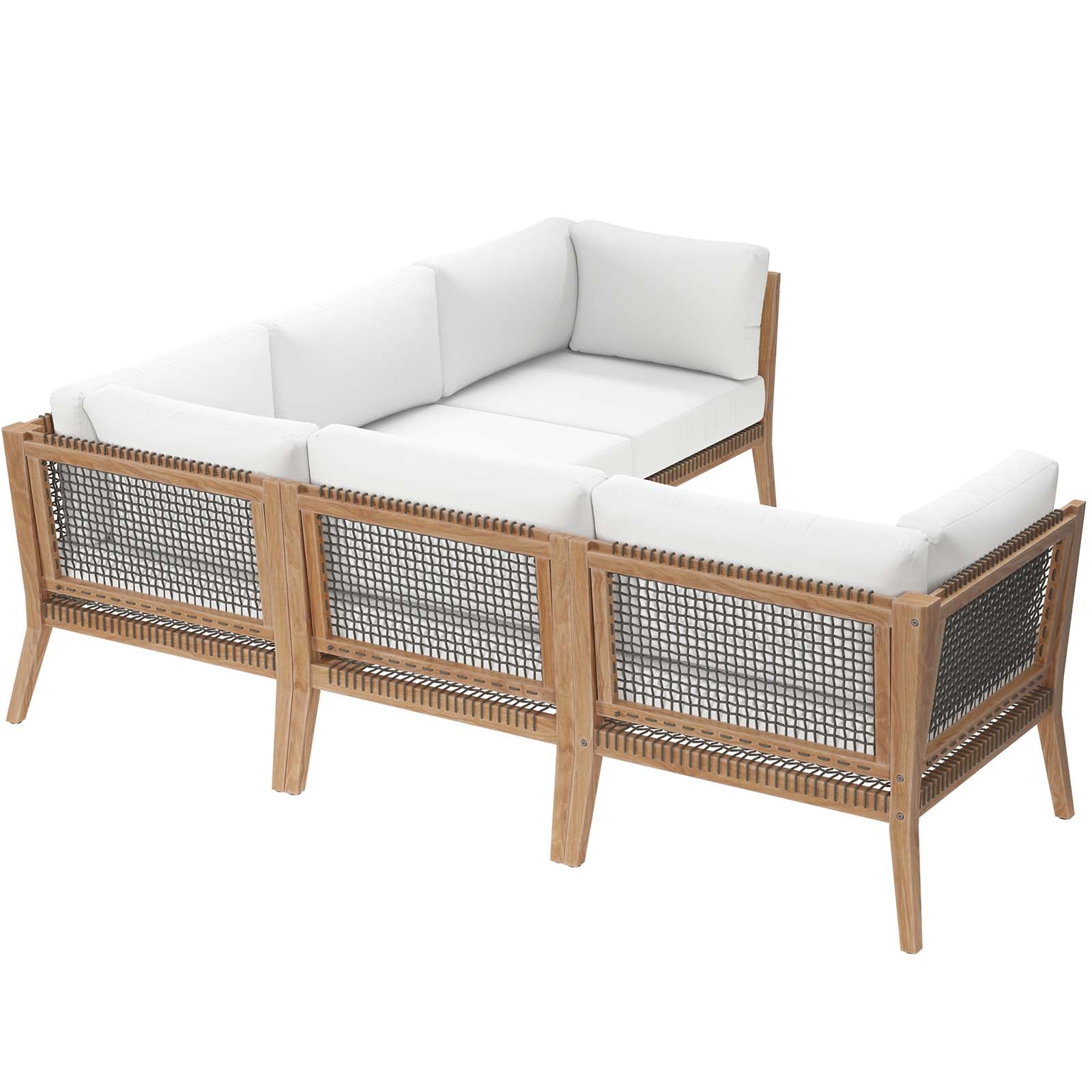 Clearwater Outdoor Patio Teak Wood 5-Piece Sectional Sofa By HouseBean