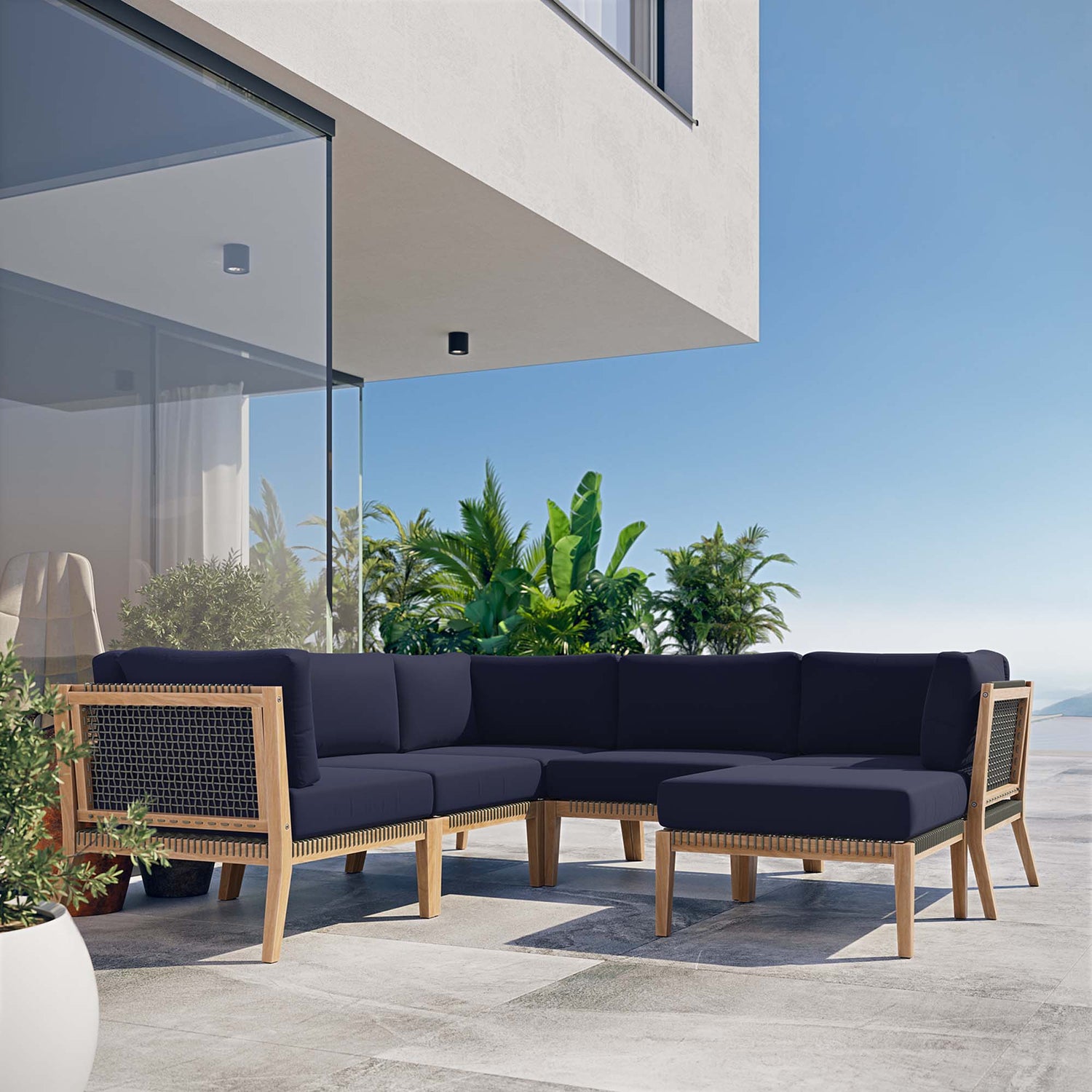 Clearwater Outdoor Patio Teak Wood 6-Piece Sectional Sofa by Modway