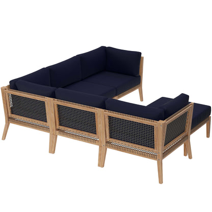 Clearwater Outdoor Patio Teak Wood 6-Piece Sectional Sofa by Modway