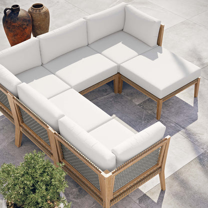 Clearwater Outdoor Patio Teak Wood 6-Piece Sectional Sofa by Modway