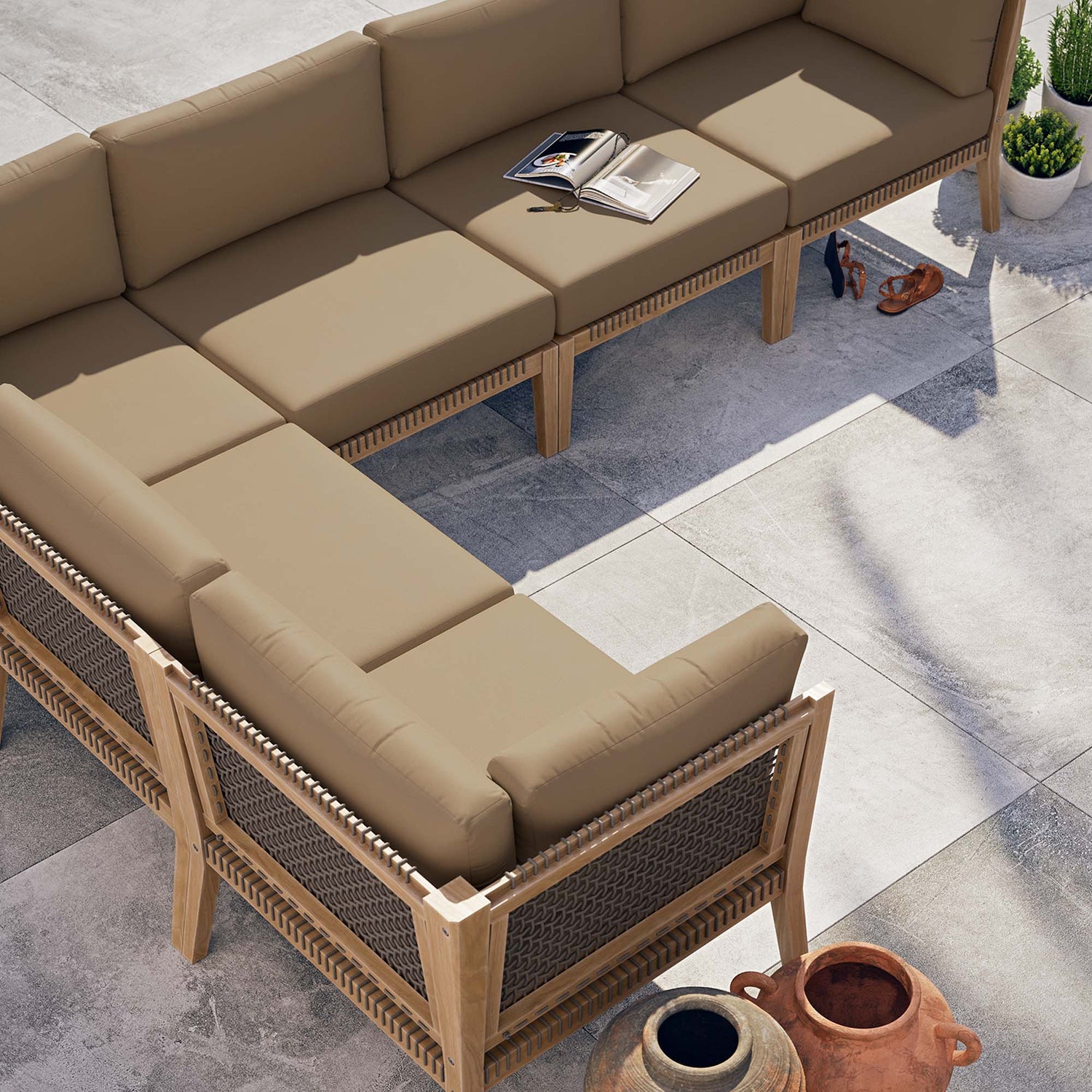 Clearwater Outdoor Patio Teak Wood 6-Piece Sectional Sofa by Modway