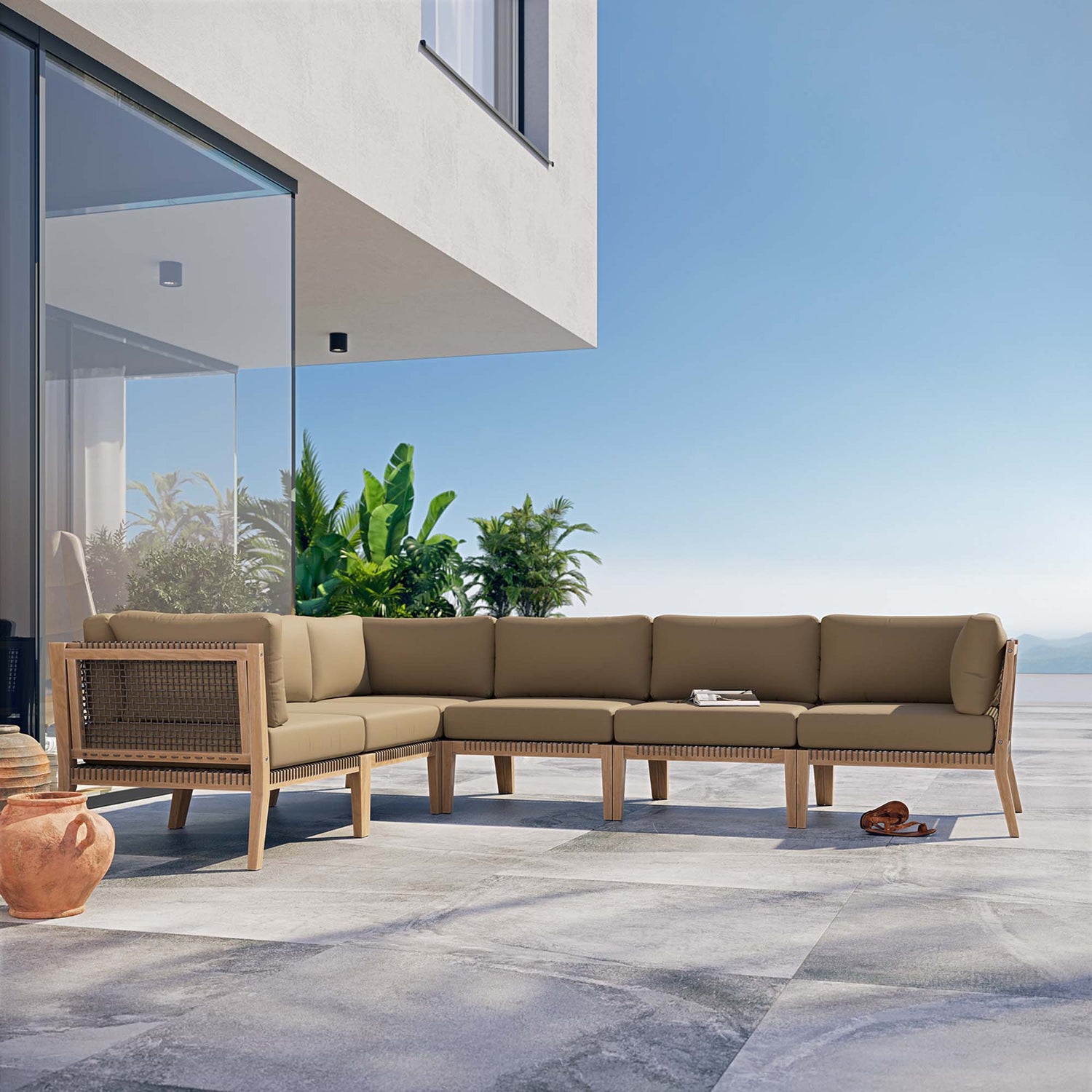 Clearwater Outdoor Patio Teak Wood 6-Piece Sectional Sofa by Modway