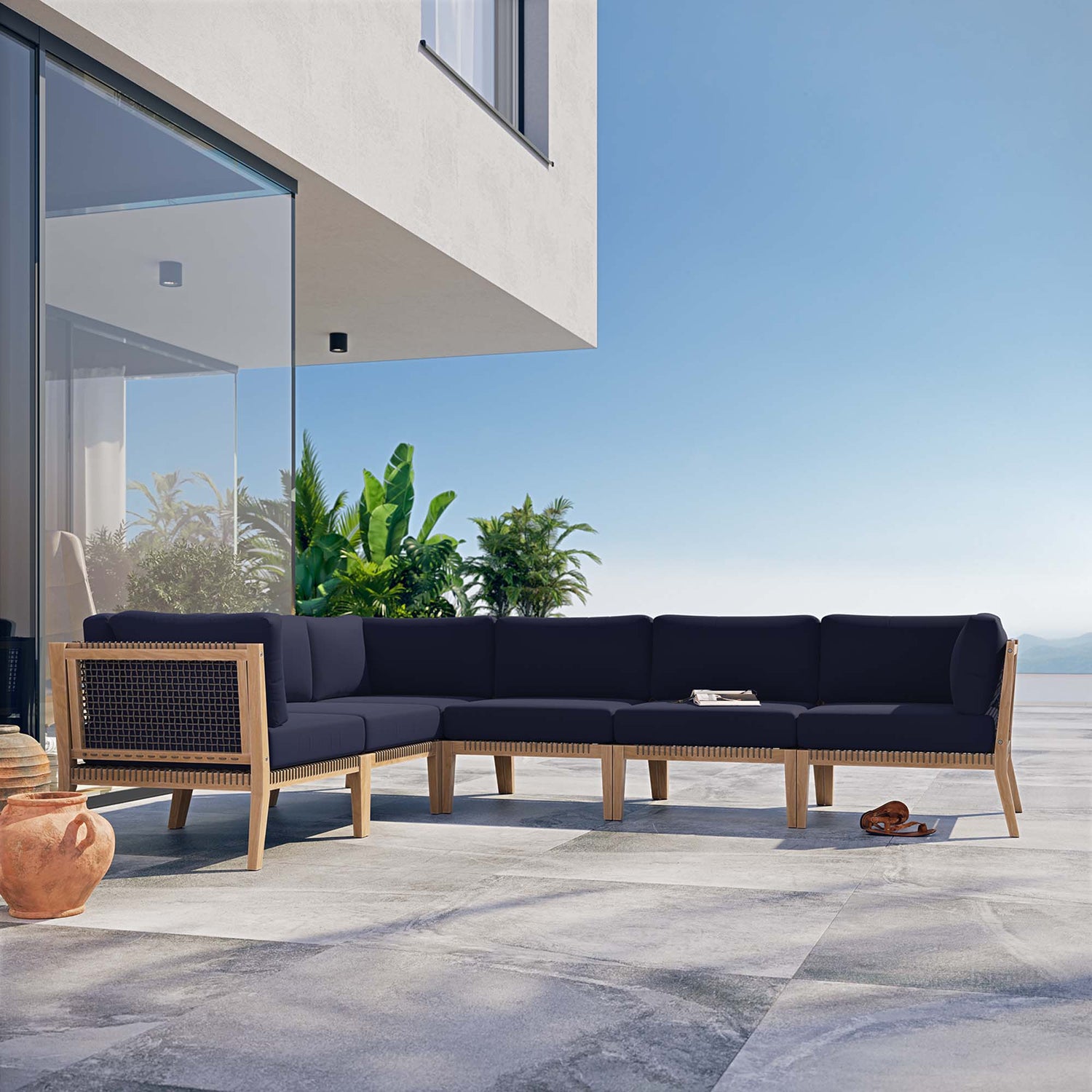 Clearwater Outdoor Patio Teak Wood 6-Piece Sectional Sofa by Modway