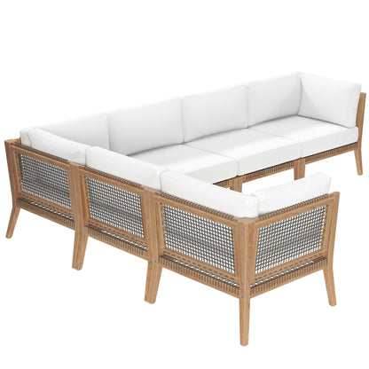 Clearwater Outdoor Patio Teak Wood 6-Piece Sectional Sofa by Modway