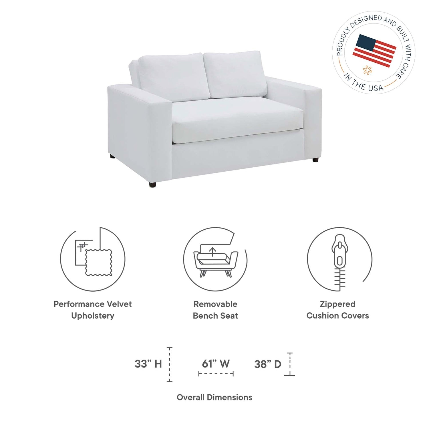 Avendale Velvet Loveseat ‚Äì Made in the USA With Bench Seat Cushion by Modway