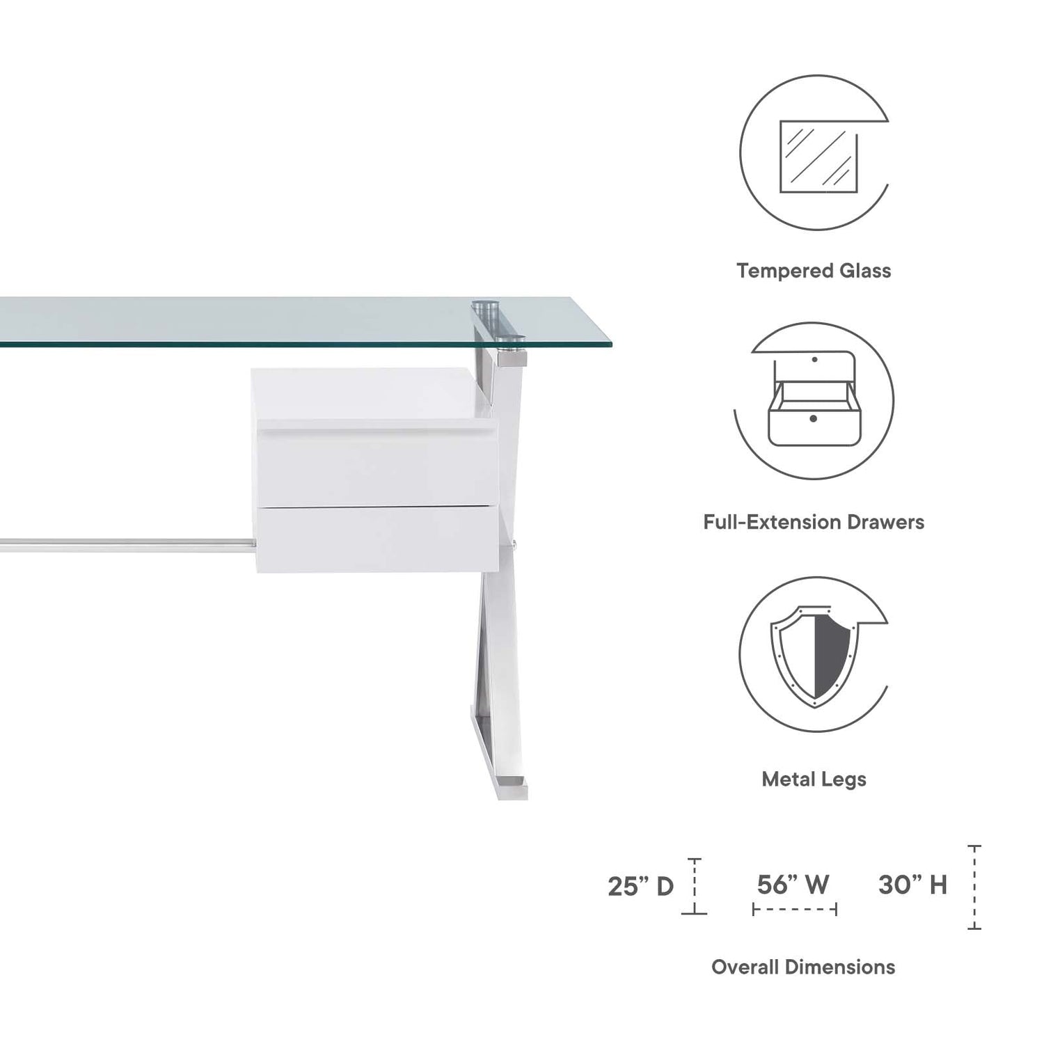 Sector 56&quot; Glass Top Glass Office Desk By HouseBean