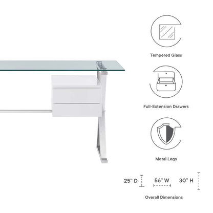 Sector 56&quot; Glass Top Glass Office Desk By HouseBean