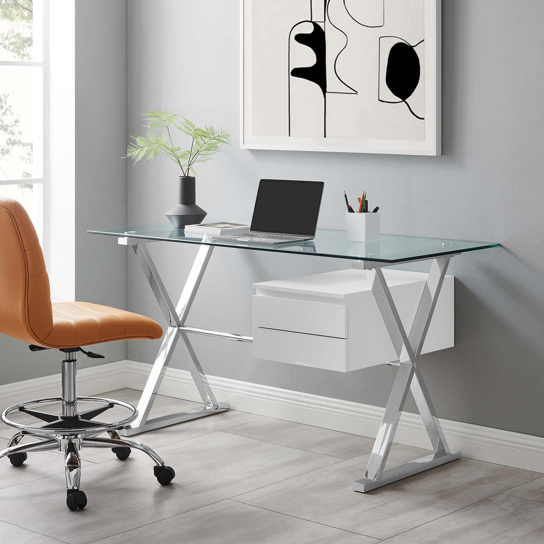 Sector 56&quot; Glass Top Glass Office Desk By HouseBean