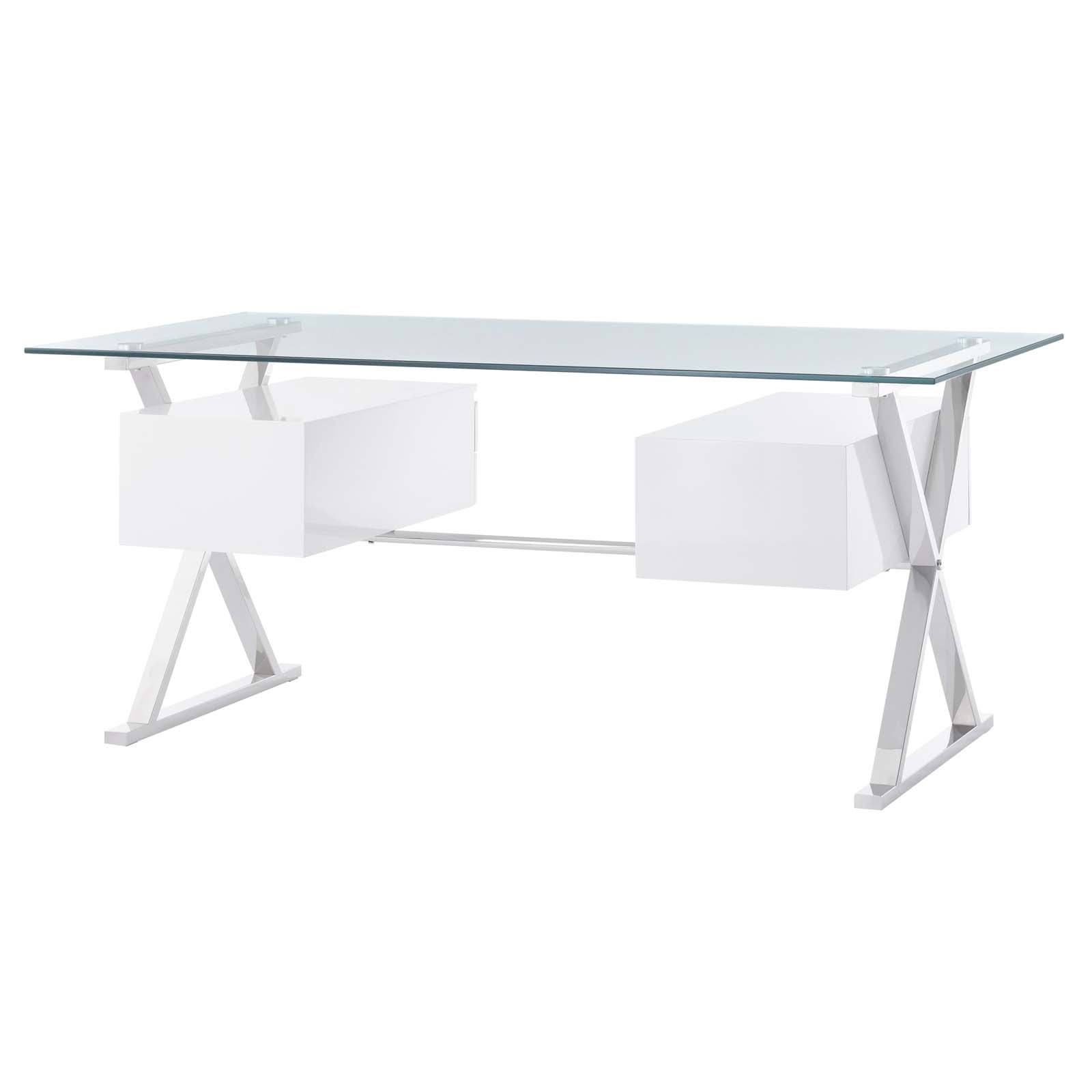 Sector 71&quot; Glass Top Glass Office Desk By HouseBean