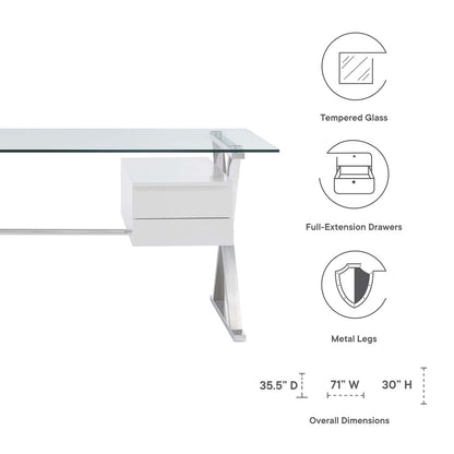 Sector 71&quot; Glass Top Glass Office Desk By HouseBean