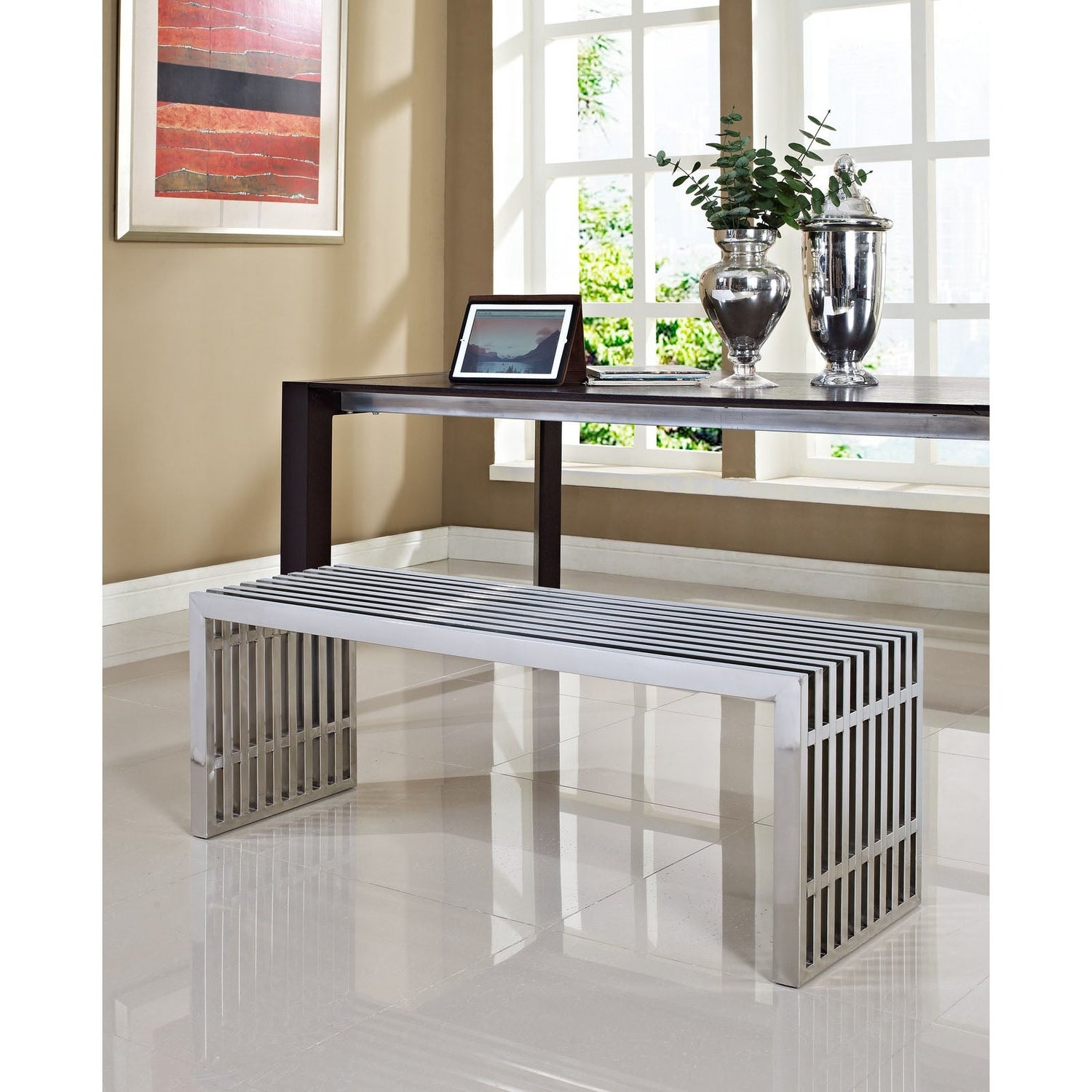 Gridiron Medium Stainless Steel Bench by Modway
