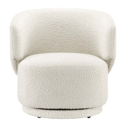 Celestia Boucle Fabric Fabric and Wood Swivel Chair By HouseBean