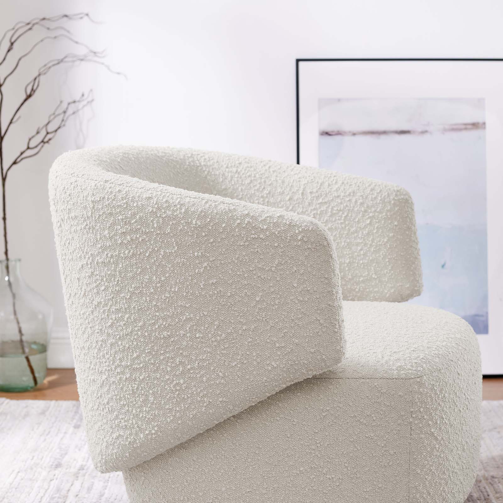 Celestia Boucle Fabric Fabric and Wood Swivel Chair By HouseBean