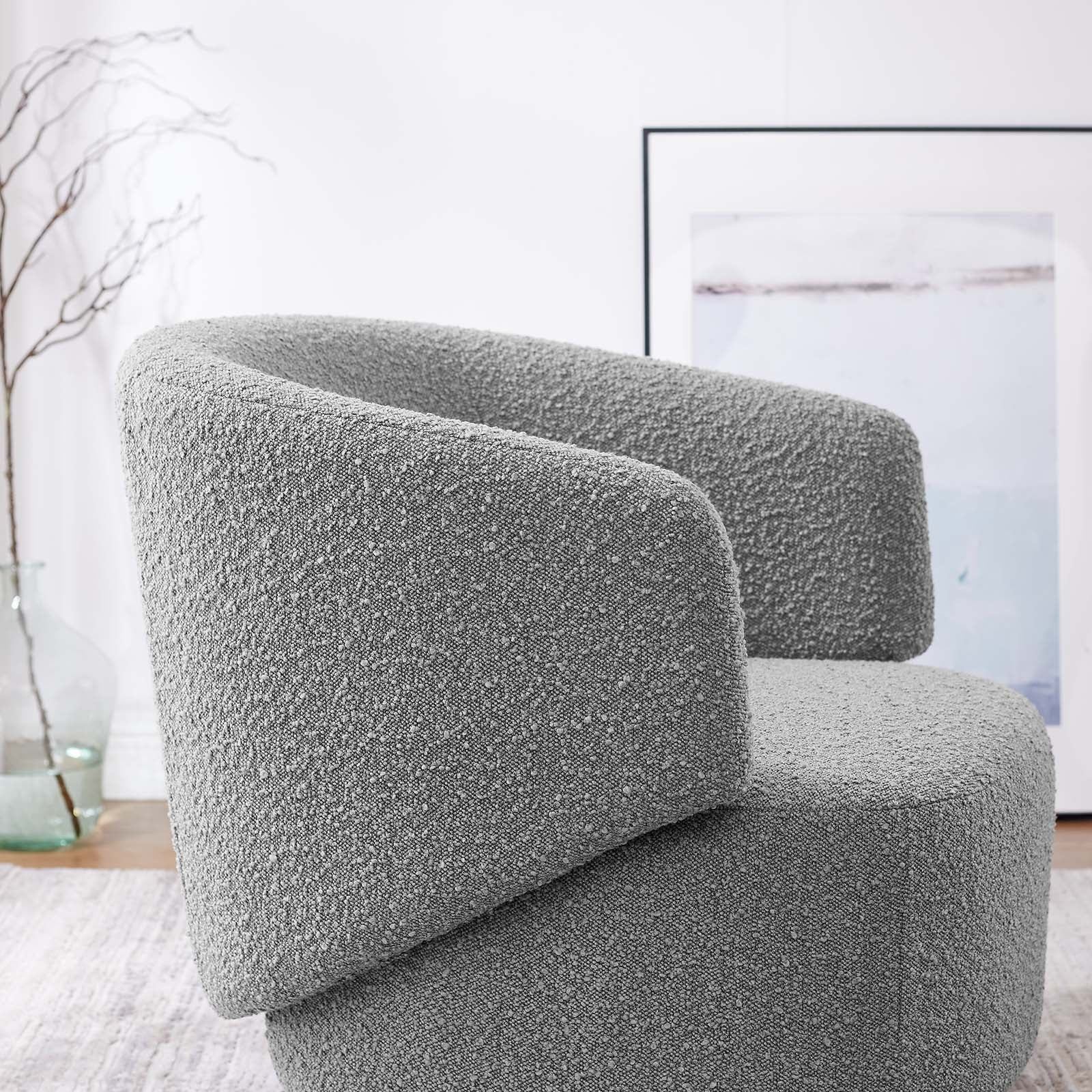 Celestia Boucle Fabric Fabric and Wood Swivel Chair By HouseBean