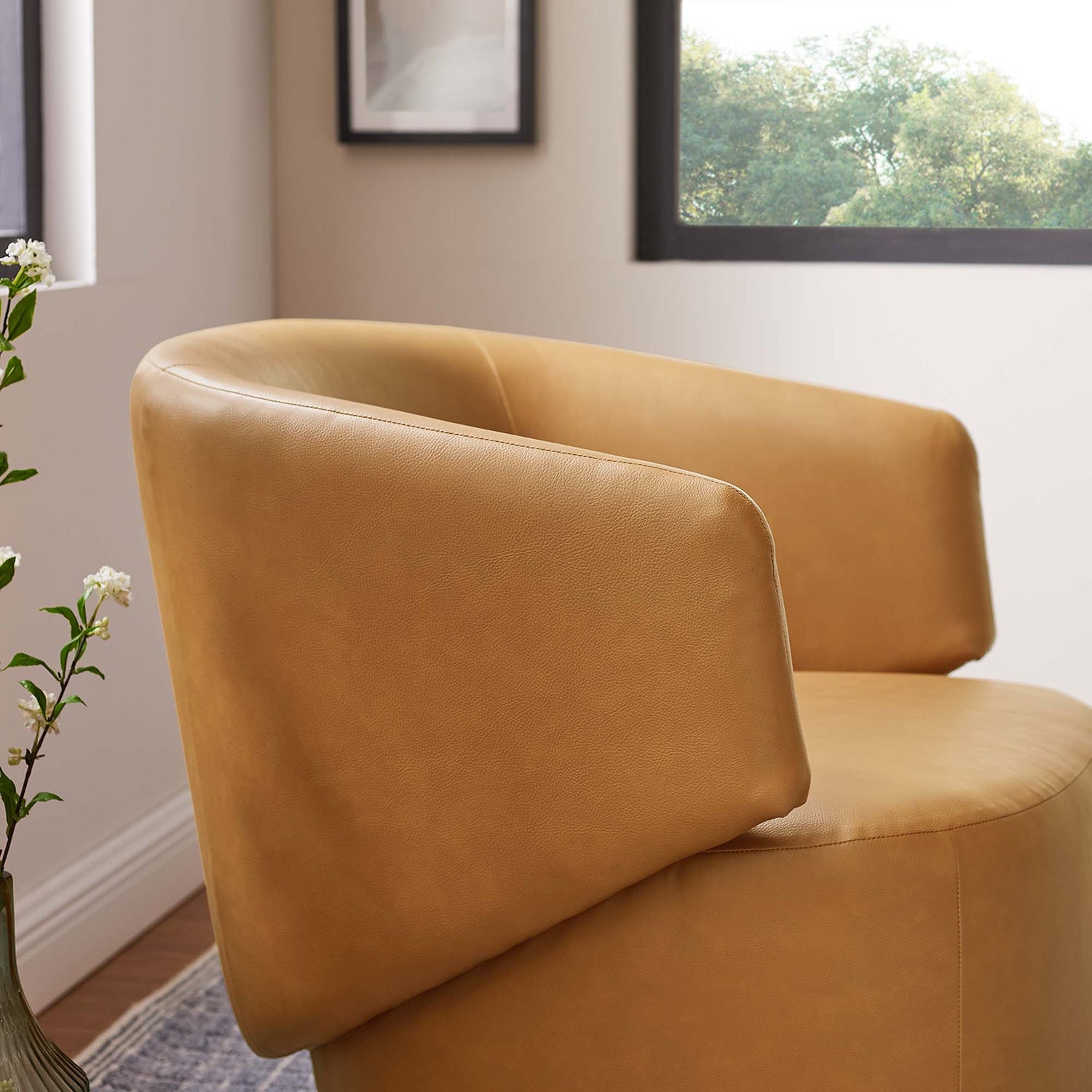 Celestia Vegan Leather Fabric and Wood Swivel Chair by Modway