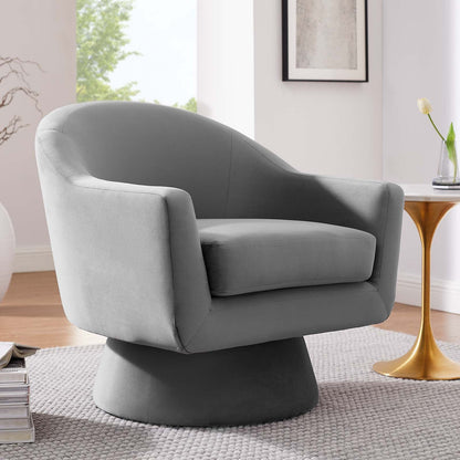 Astral Performance Velvet Fabric and Wood Swivel Chair By HouseBean