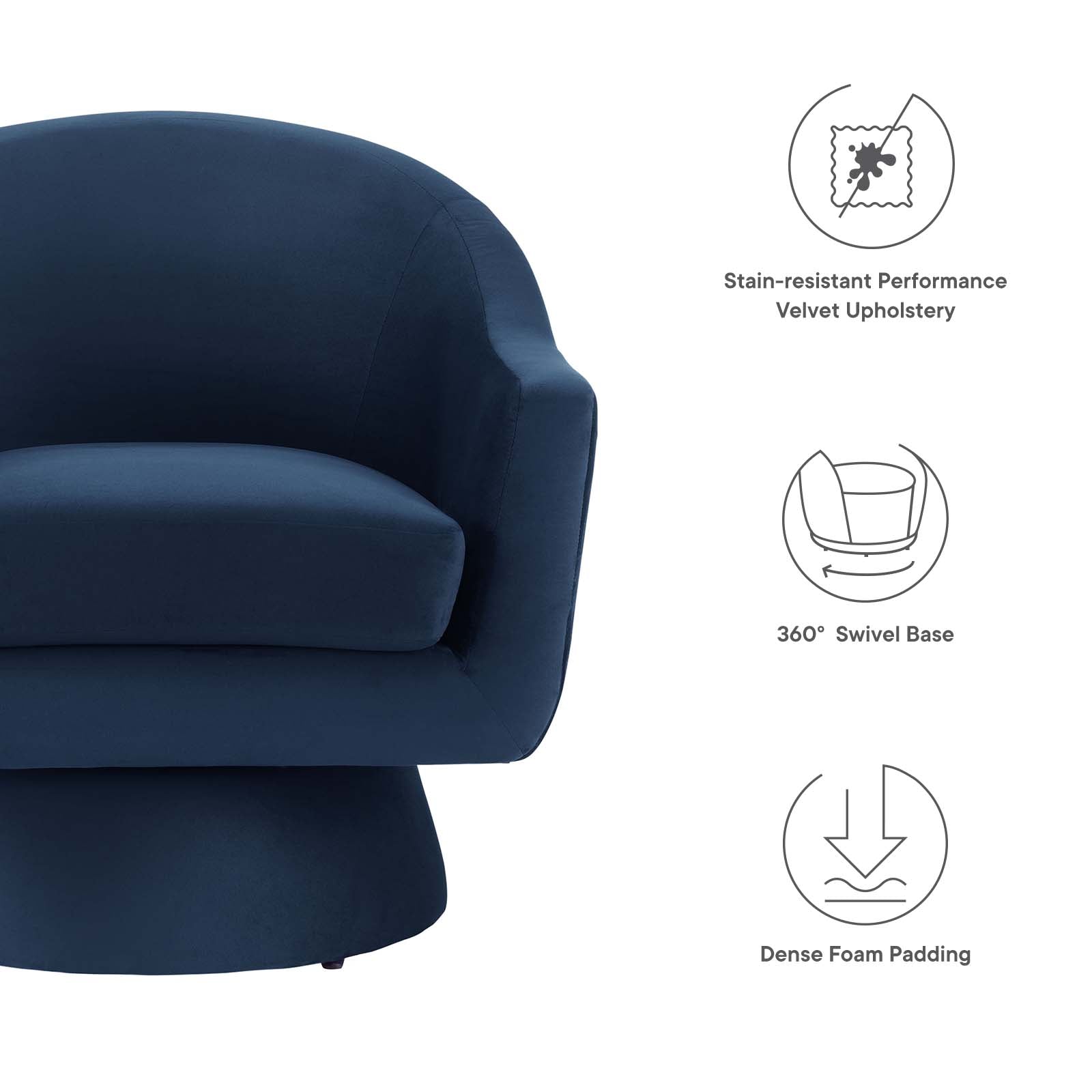 Astral Performance Velvet Fabric and Wood Swivel Chair By HouseBean