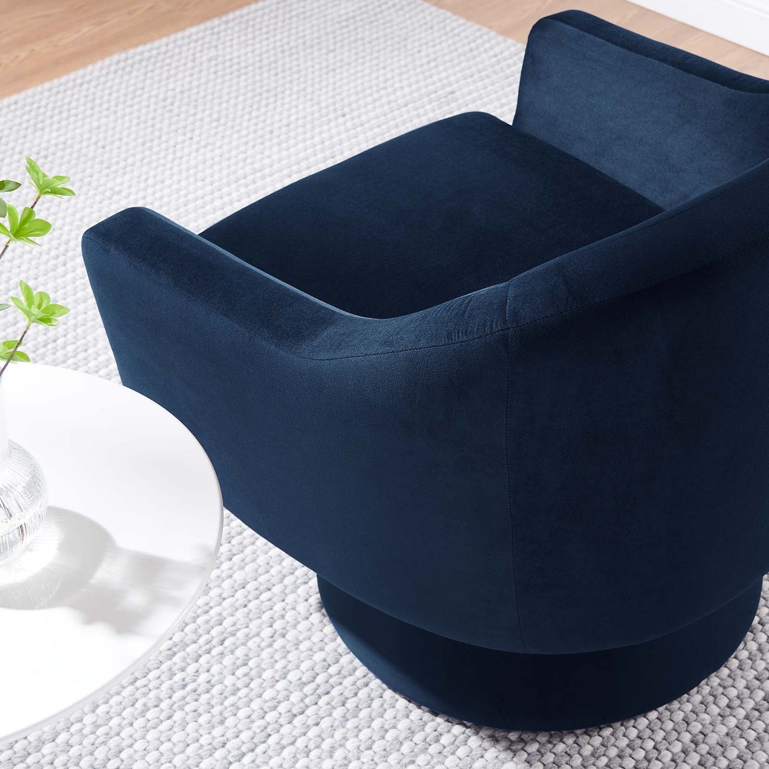 Astral Performance Velvet Fabric and Wood Swivel Chair By HouseBean