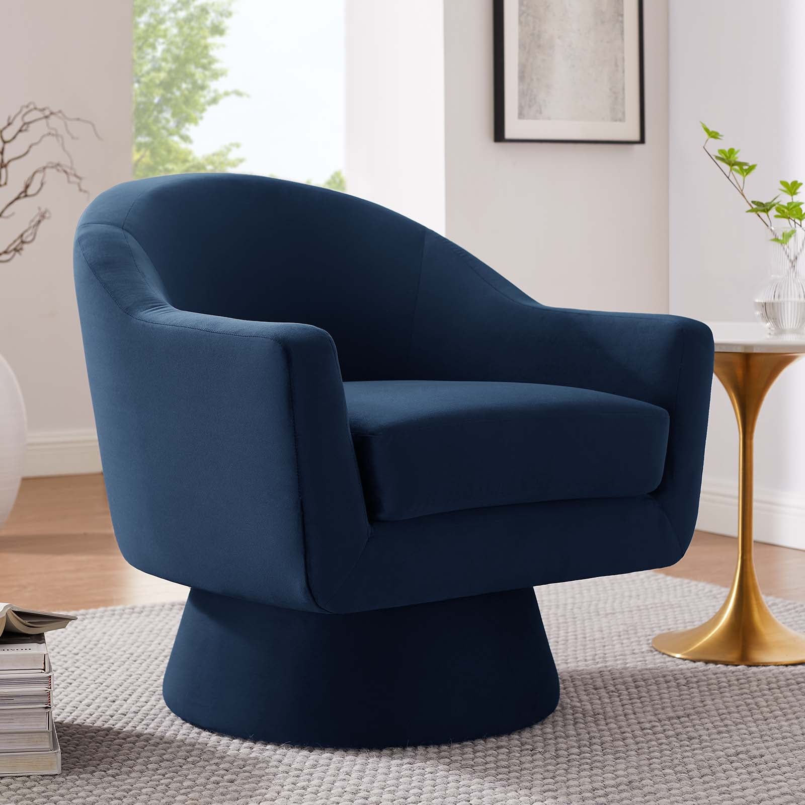 Astral Performance Velvet Fabric and Wood Swivel Chair By HouseBean