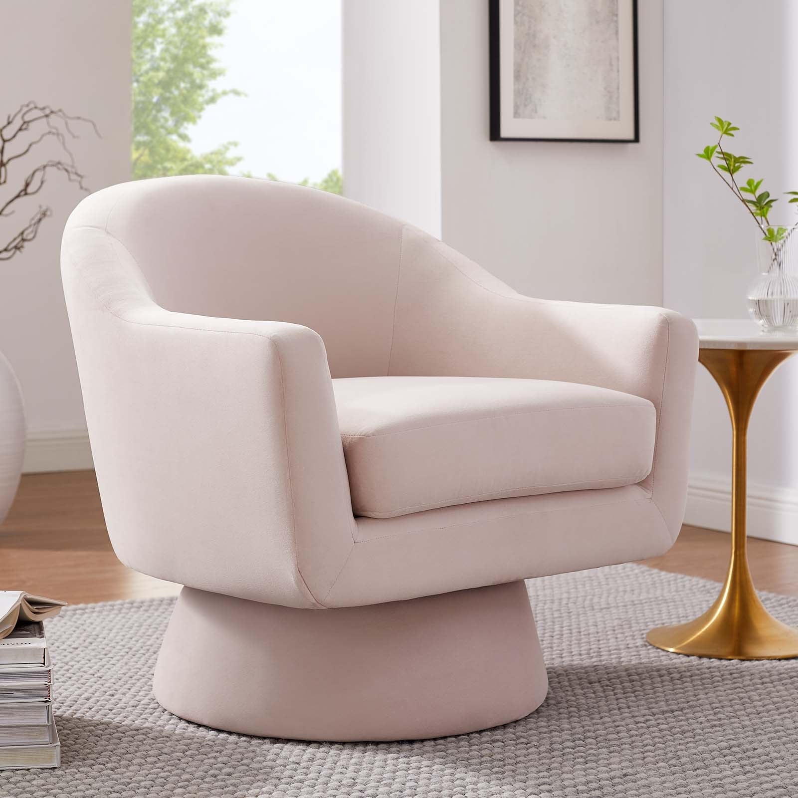 Astral Performance Velvet Fabric and Wood Swivel Chair By HouseBean