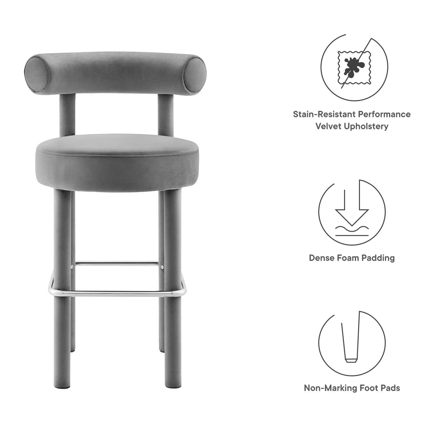 Toulouse Performance Velvet Bar Stool By HouseBean