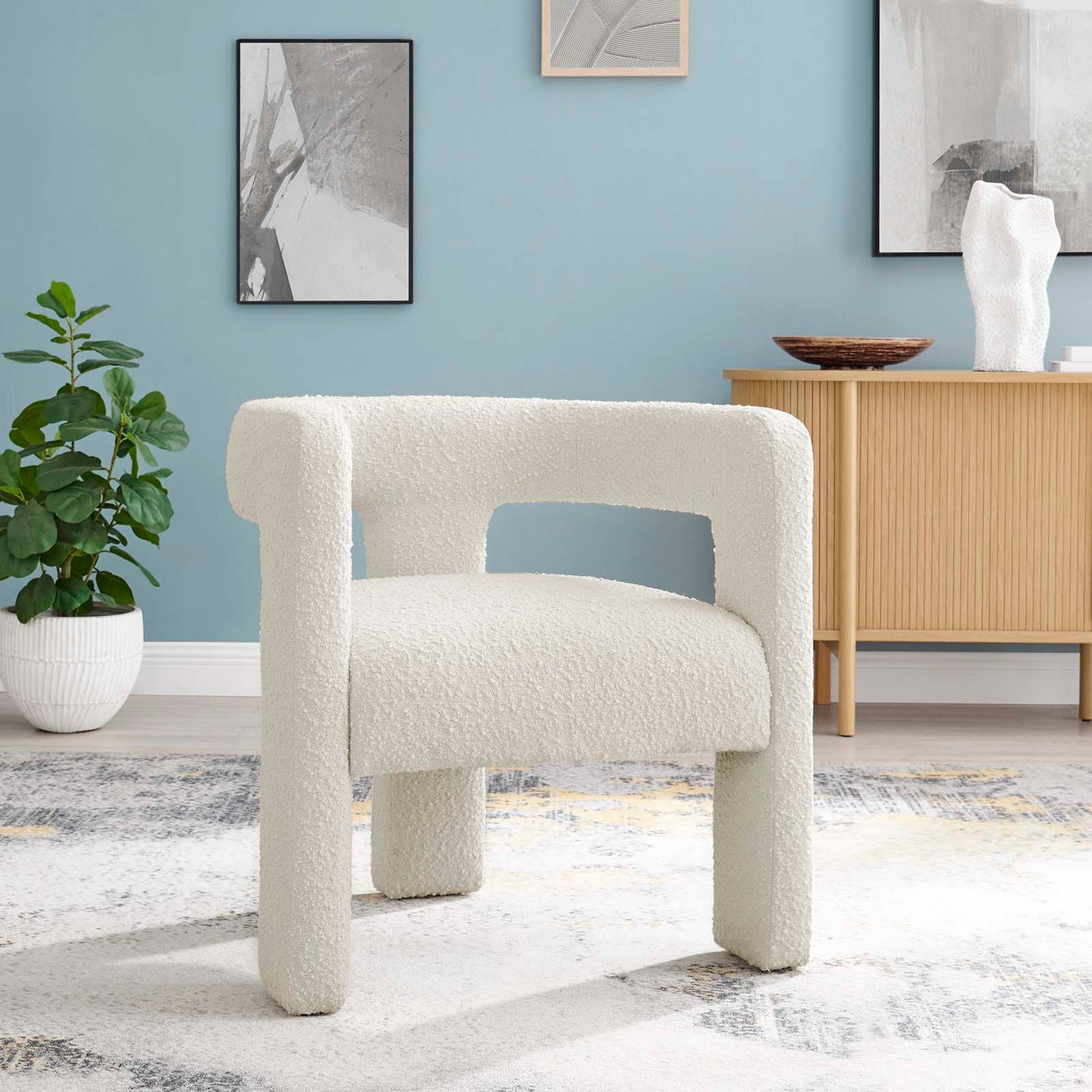 Kayla Boucle Upholstered Armchair By HouseBean