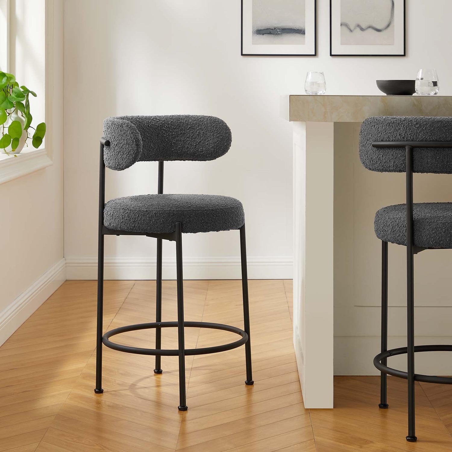 Albie Boucle Fabric Counter Stools - Set of 2 By HouseBean