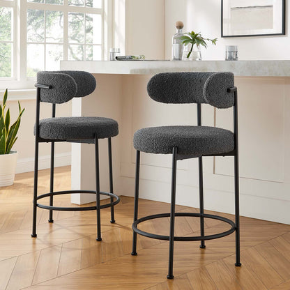 Albie Boucle Fabric Counter Stools - Set of 2 By HouseBean