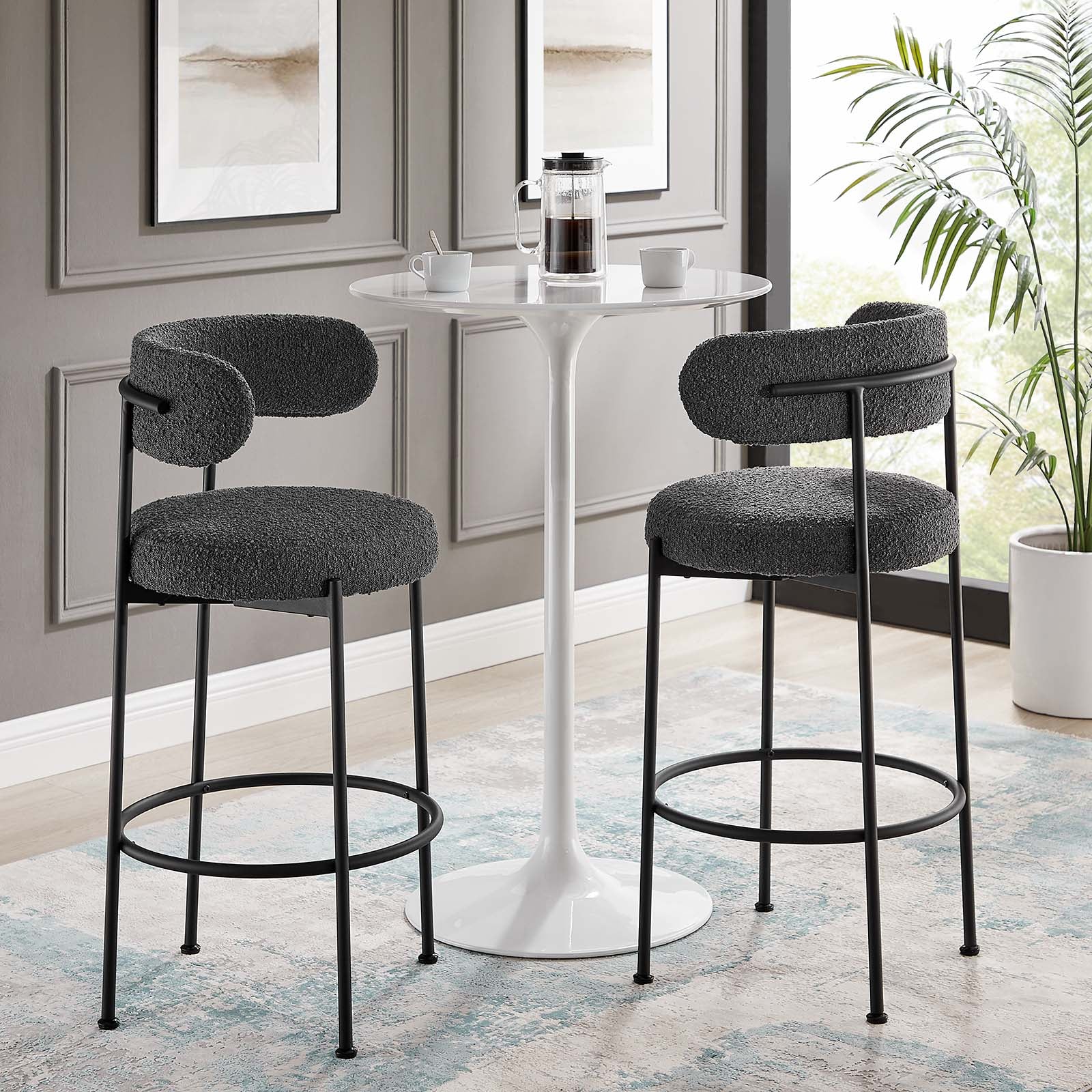 Albie Boucle Fabric Bar Stools - Set of 2 By HouseBean