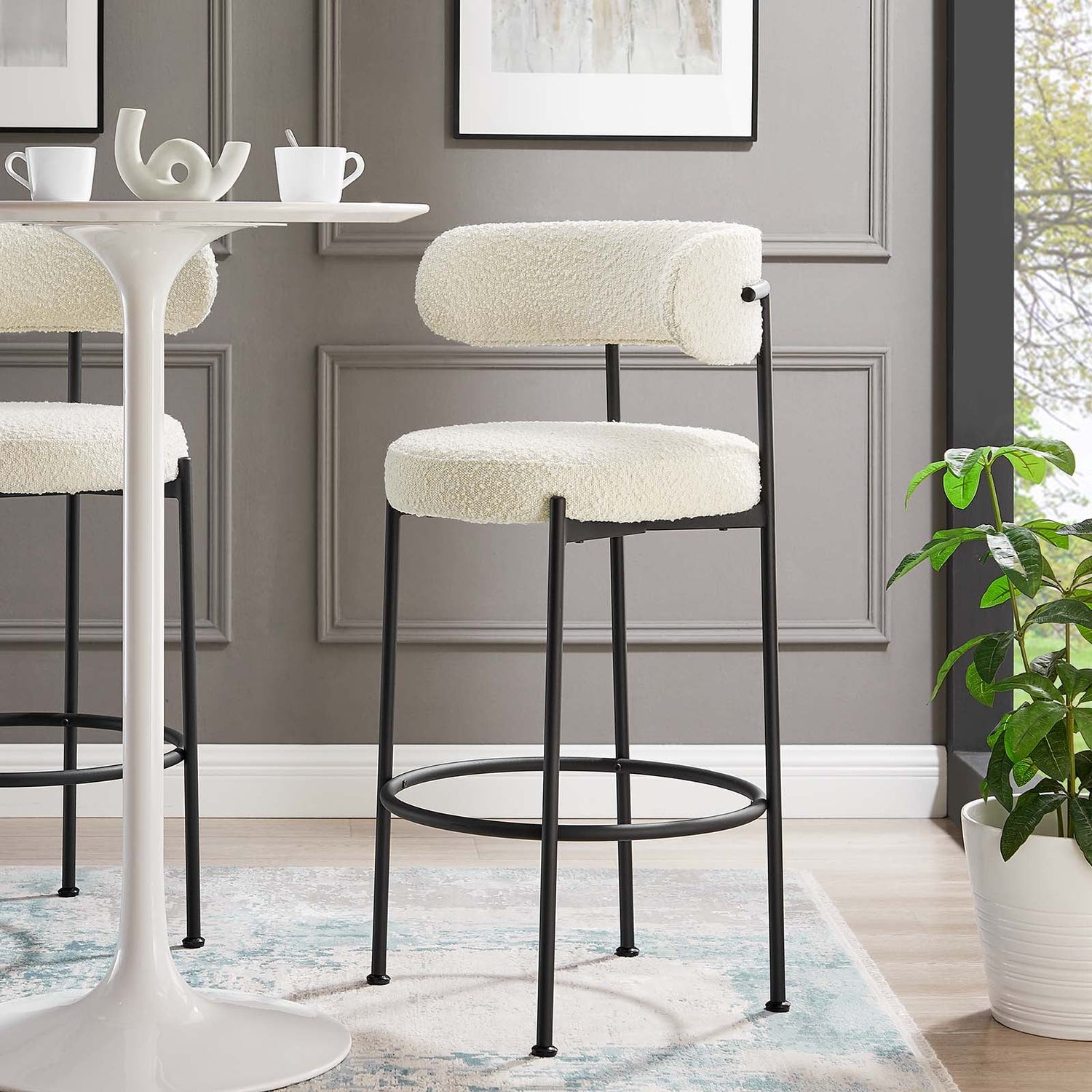 Albie Boucle Fabric Bar Stools - Set of 2 By HouseBean