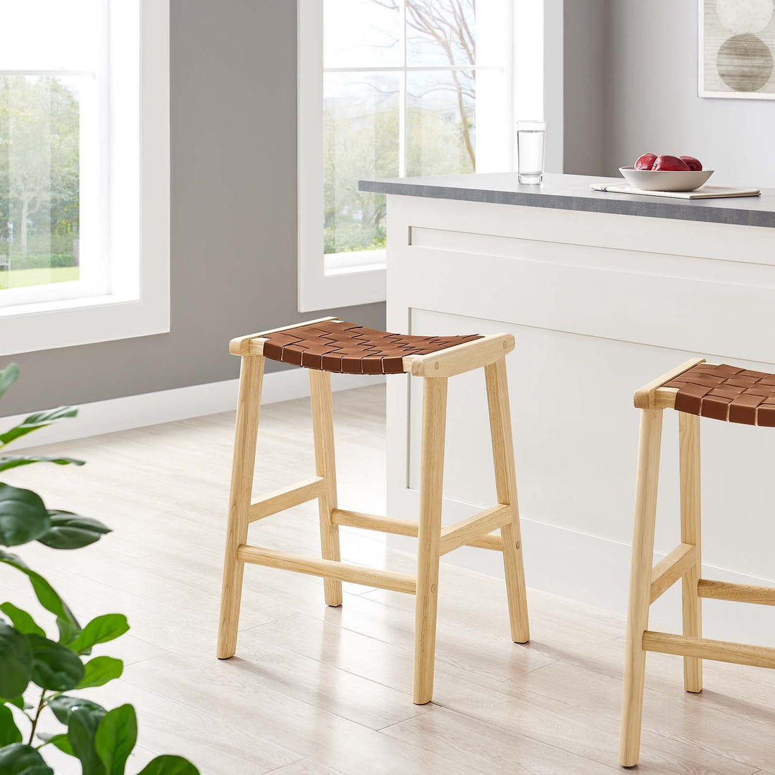 Saoirse Faux Leather Wood Counter Stool - Set of 2 By HouseBean