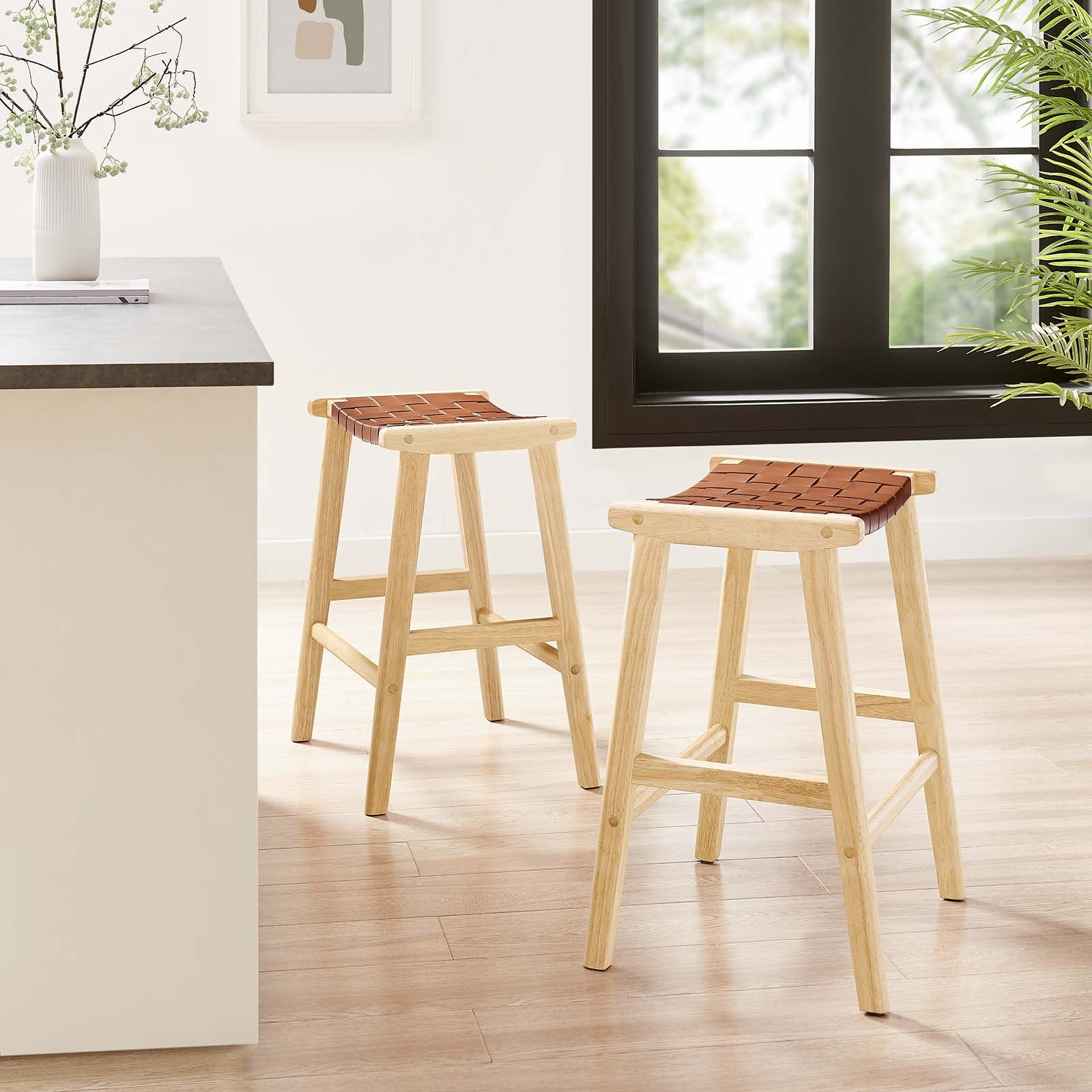 Saoirse Faux Leather Wood Counter Stool - Set of 2 By HouseBean