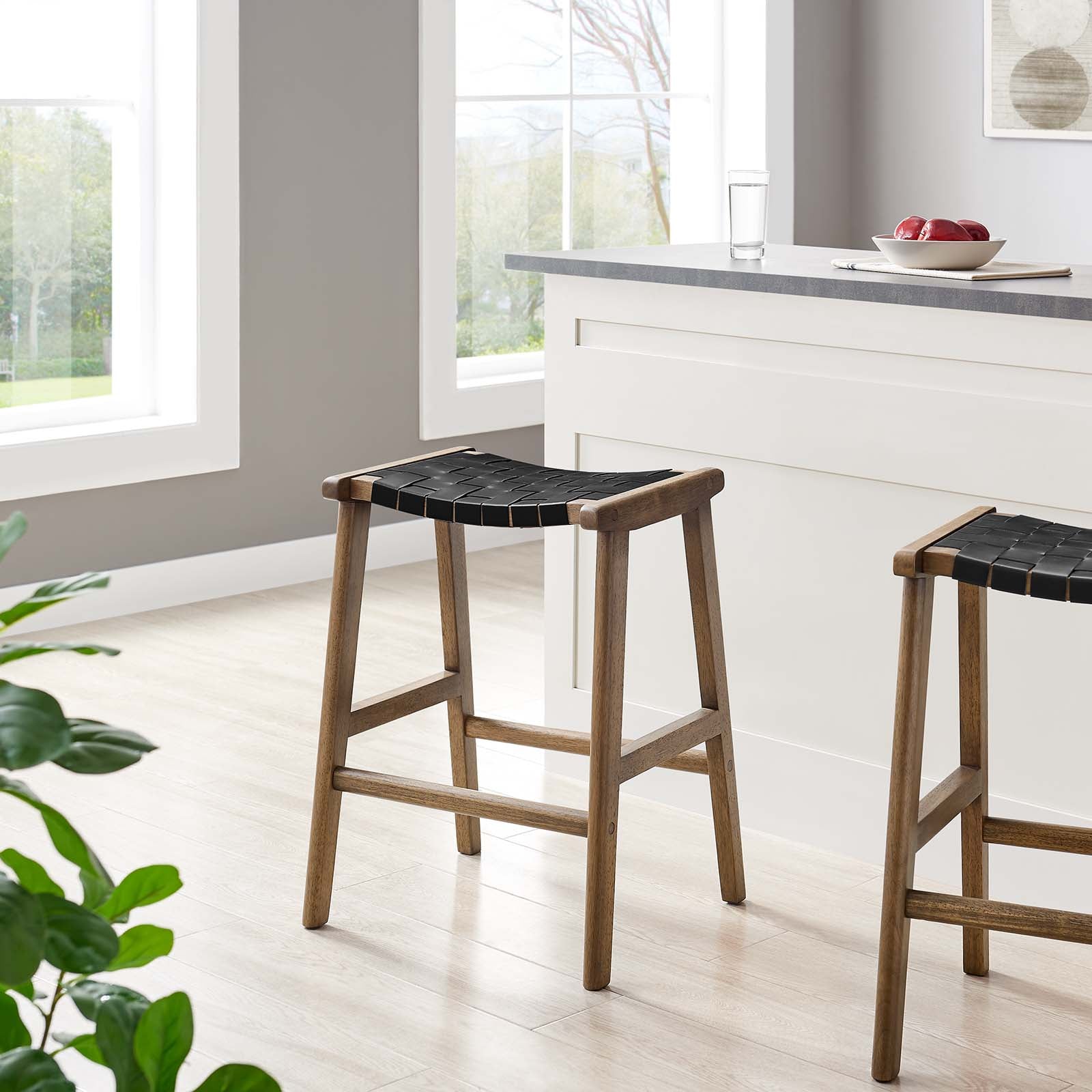 Saoirse Faux Leather Wood Counter Stool - Set of 2 By HouseBean