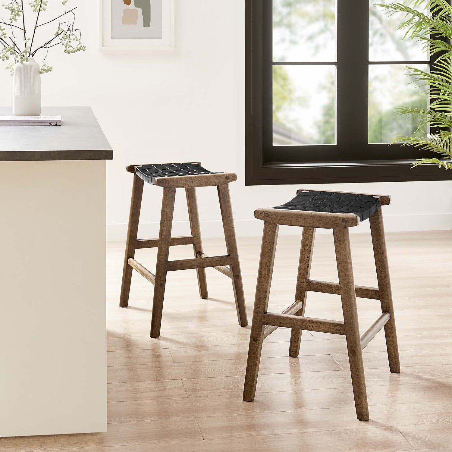 Saoirse Faux Leather Wood Counter Stool - Set of 2 By HouseBean