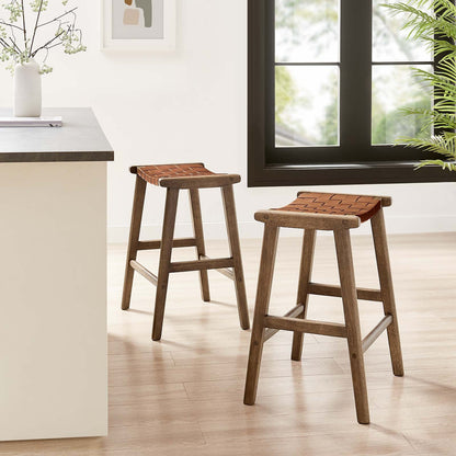 Saoirse Faux Leather Wood Counter Stool - Set of 2 By HouseBean