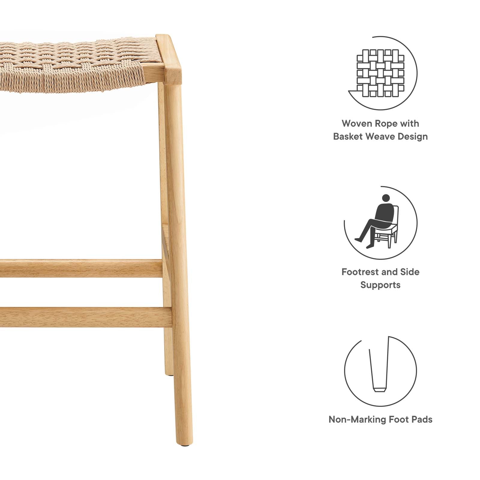 Saoirse Woven Rope Wood Counter Stool - Set of 2 By HouseBean