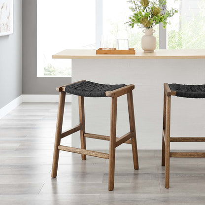 Saoirse Woven Rope Wood Counter Stool - Set of 2 By HouseBean