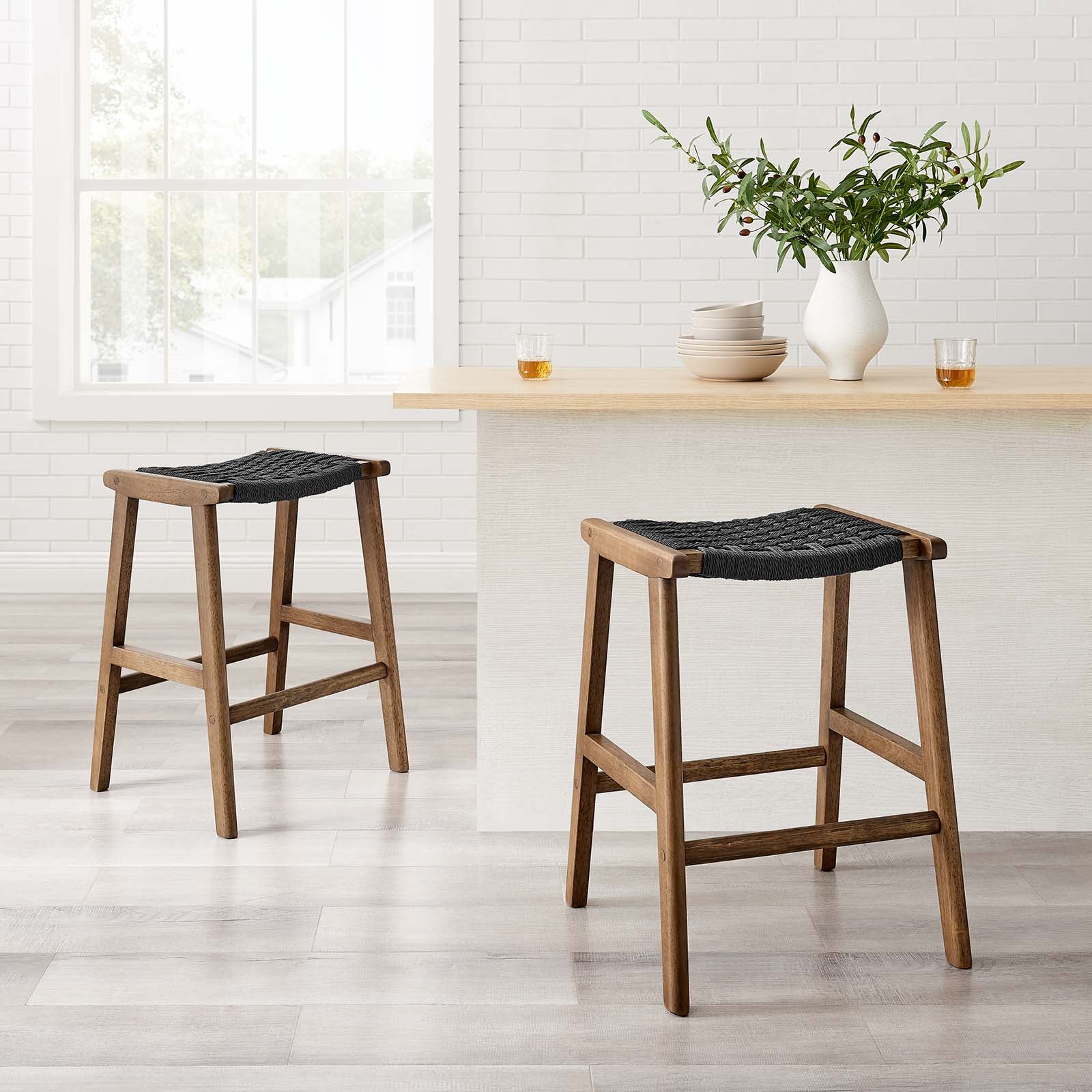 Saoirse Woven Rope Wood Counter Stool - Set of 2 By HouseBean