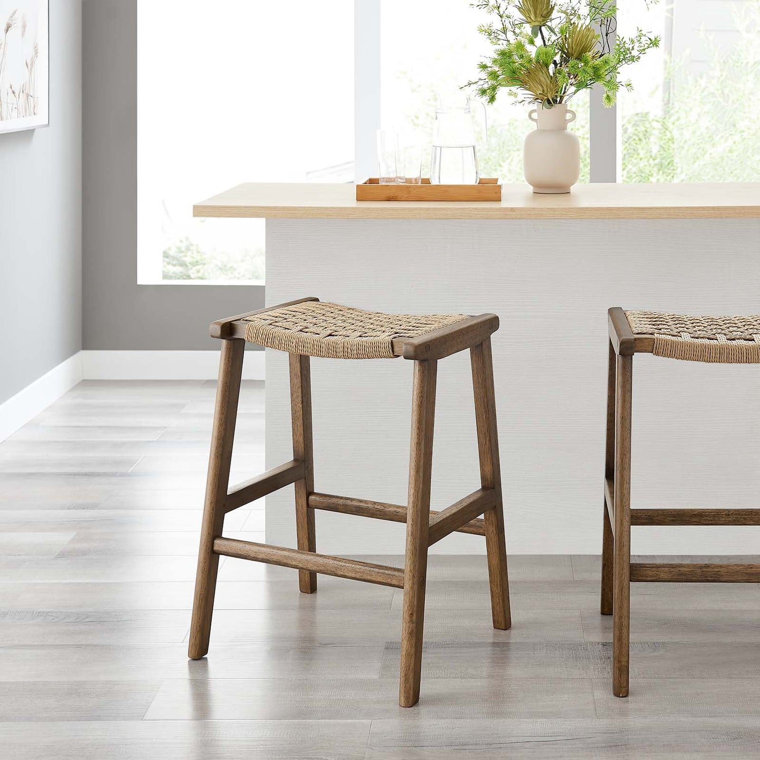 Saoirse Woven Rope Wood Counter Stool - Set of 2 By HouseBean