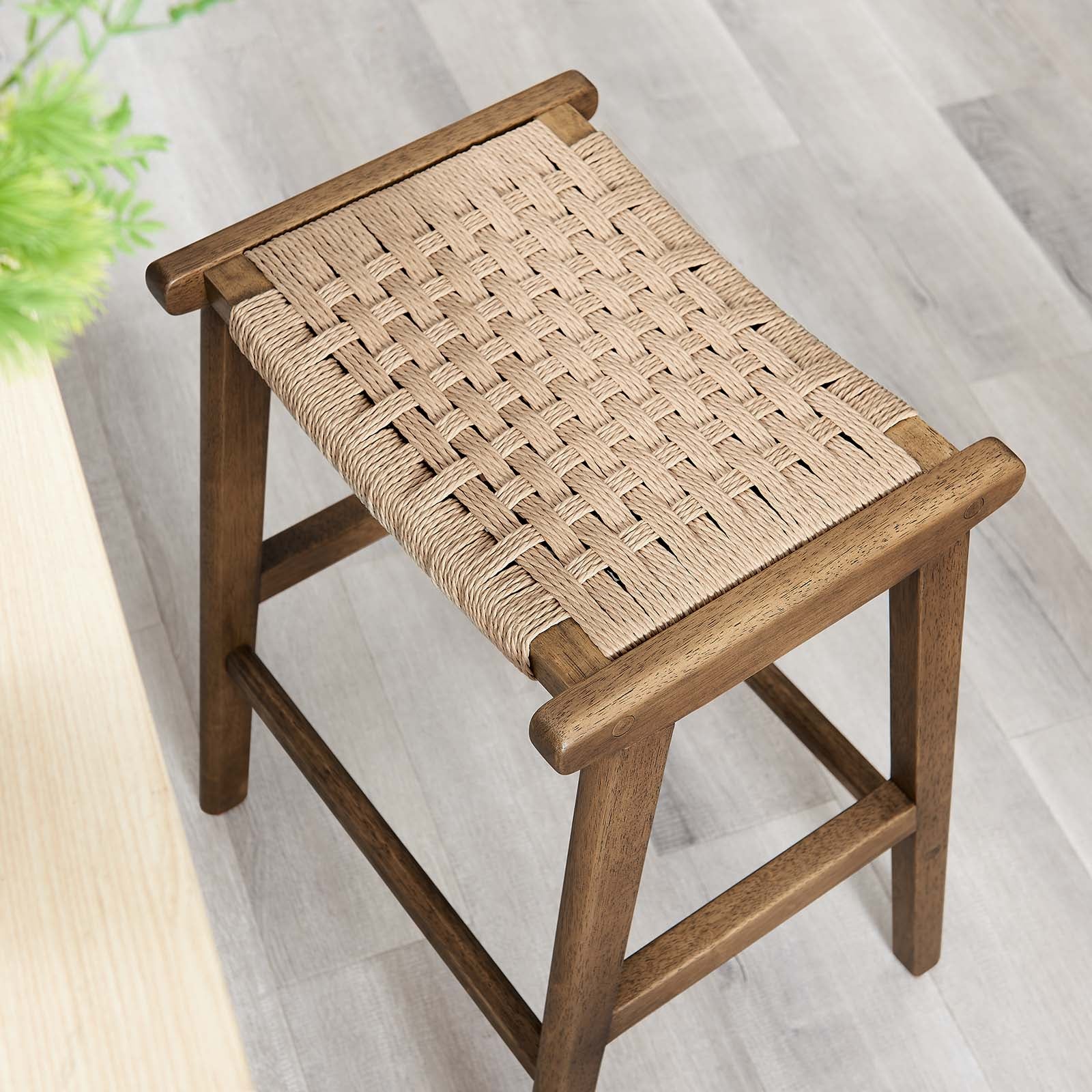 Saoirse Woven Rope Wood Counter Stool - Set of 2 By HouseBean