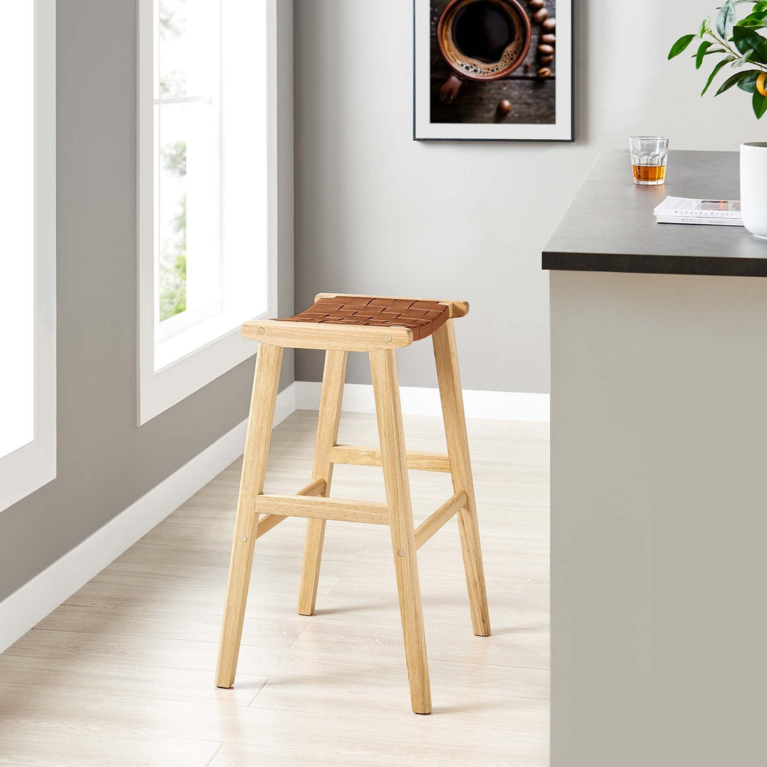 Saoirse Faux Leather Wood Bar Stool - Set of 2 by Modway