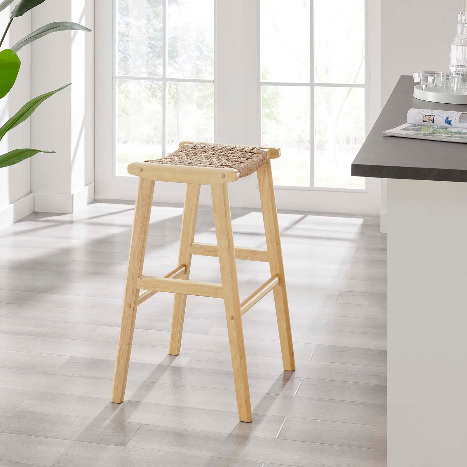 Saoirse Woven Rope Wood Bar Stool - Set of 2 By HouseBean