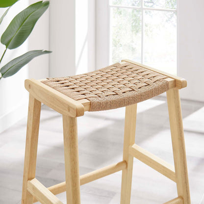 Saoirse Woven Rope Wood Bar Stool - Set of 2 By HouseBean