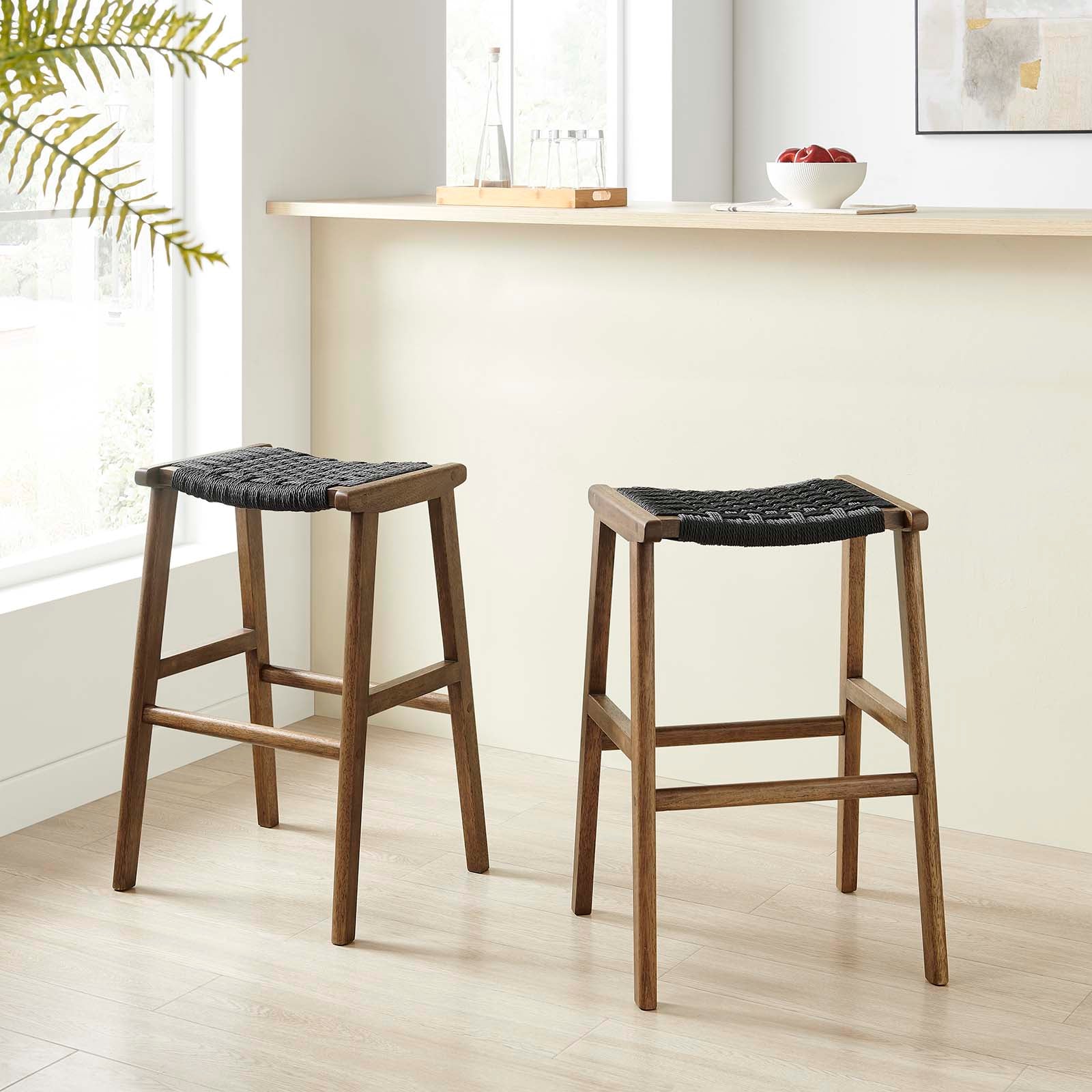 Saoirse Woven Rope Wood Bar Stool - Set of 2 By HouseBean