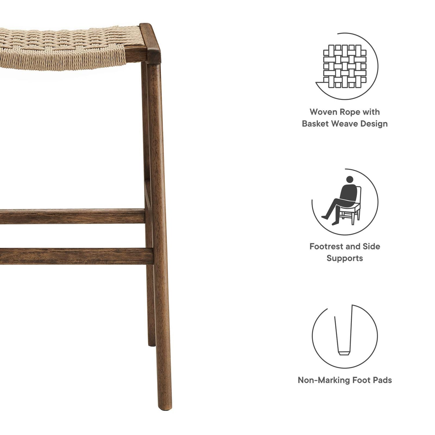 Saoirse Woven Rope Wood Bar Stool - Set of 2 By HouseBean