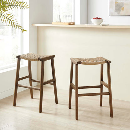 Saoirse Woven Rope Wood Bar Stool - Set of 2 By HouseBean